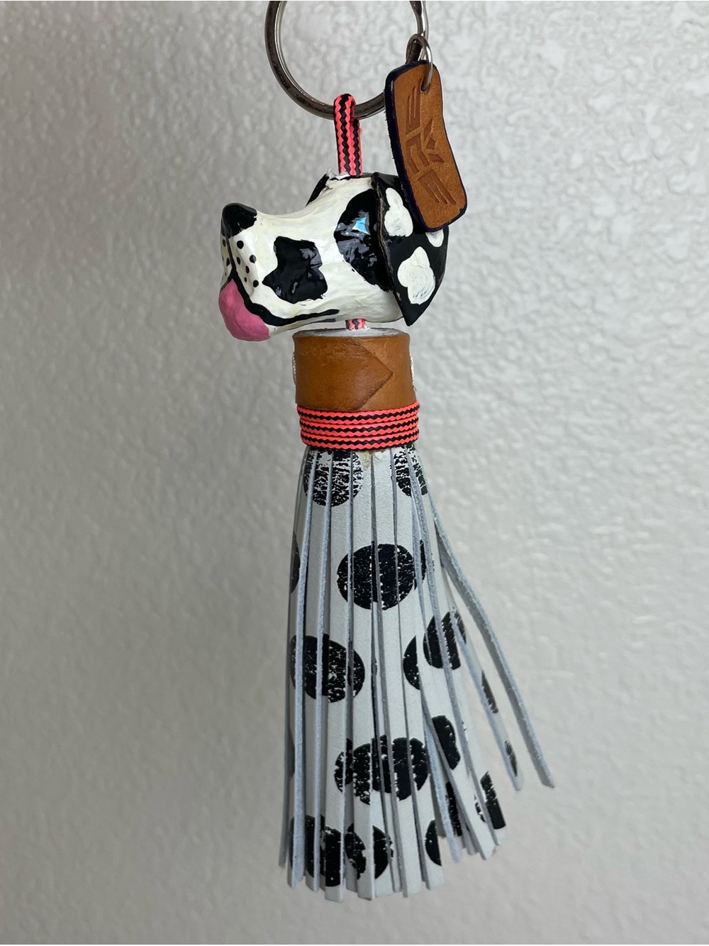 RARE Consuela Polka Dot Dog Leather Bag Charm Keychain